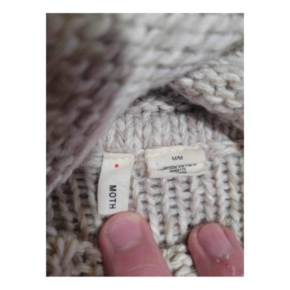 Anthropologie Moth Fern Chunky Knit Sweater Asymmetrical Oatmeal Tan Medium - Picture 3 of 4